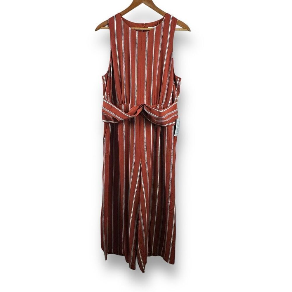 Nordrom 1901 Women's XL Sleeveless Wide Leg‎ Cropped Jumpsuit Orange Rust Stripe